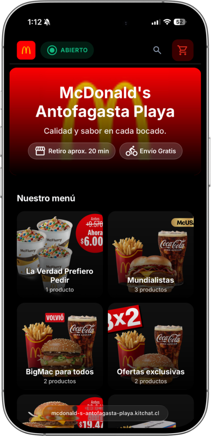 Menú Kitchat — vista del cliente